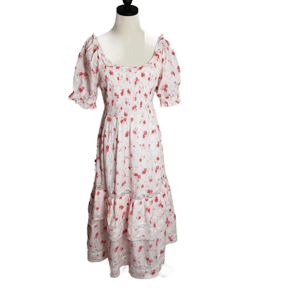 LoveShackFancy Dresses & Skirts - LoveShackFancy X Target Collab | Cosette Smocked  White Pink Floral Dress Size M
